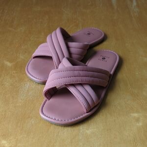 Shade & Shore Mauve Pink Quilted Crisscross Slide Sandals